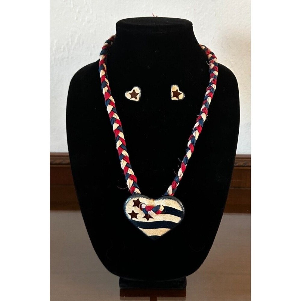 Heart Necklace Clay Handmade Rope Necklace with Heart & Stars Earrings